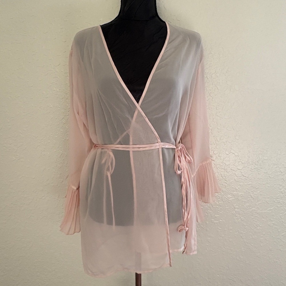 Cinema Etoile Seductivewear Pink Sheer Robe Size S Pleated Ruffle Cuff 616280